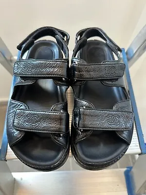 CHANEL Patent Calfskin Dad Sandals 36 EU Black • $399
