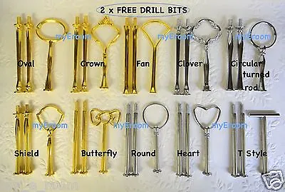 10 X 3 Tier Cake Stand Plate Handle Fittings Gold Silver Crown Clover Oval HEAVY • $63.99