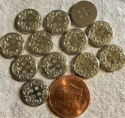 12 Small Shiny Silver Tone Metal Sew-through Buttons 1/2  13mm Lot # 4304 • $4.99