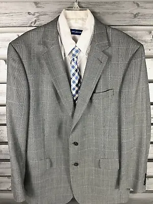 Jos A Bank Gray Plaid WindowPane 2 Button Blazer Jacket Mens 46/XL  Silk/Wool • $20.09