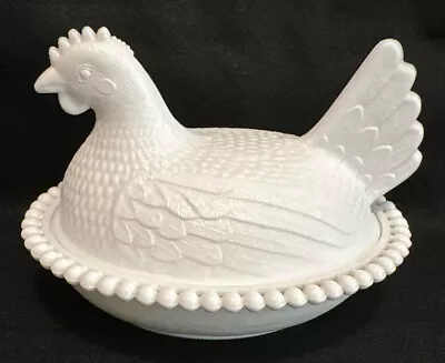 1960s Indiana Milk Glass Nesting Hen Candy Dish With Open Beaded Rim • $6.80