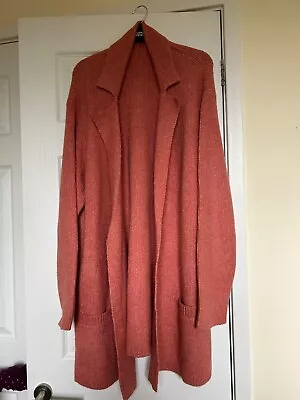 M&S Hot Bronze Edge To Edge Long Line Cardigan Size XL Hardly Worn -coral Colour • £16.99