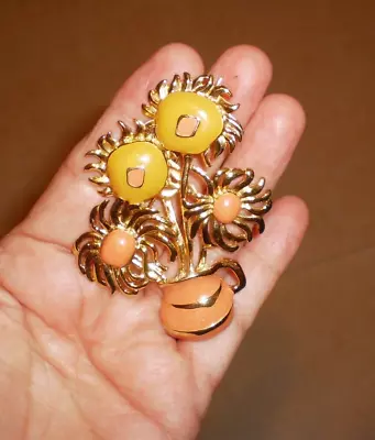 EISENBERG  Rare Vintage Van Gogh Pastel Enamel Sunflowers Vase Brooch Pin • $120