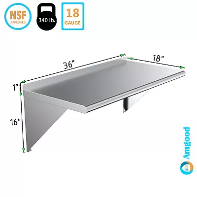 OPEN BOX: 18  X 36  Metal Shelf | Stainless Steel Wall Mount Floating Shelving • $74.95