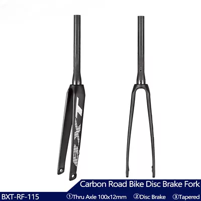 Carbon Road Bike Fork Flat Mount Disc Brake Bicycle Fork Thru Axle 100*12mm  • $187.85