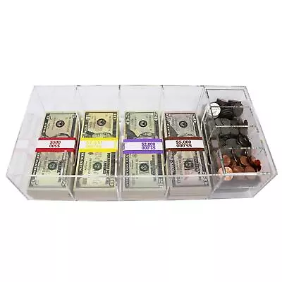 Acrylic Money Tray With Coin Tray Insert 5 Compartment Clear Cash Organizer ... • $62.21