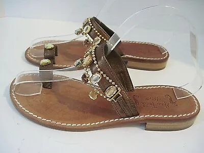 Womens Miss Trish Of Capri Bronze Jeweled Gold Chain Sandals Flats Sz 37 • $57.04