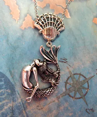 Mermaid Necklace Silver Pendant Jewelry Handmade Shell Mermaid Core New Chain • $18.99