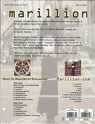 MARILLION Rare VINTAGE 2002 Double Sided PROMO TRADE AD Poster For Reel CD MINT • $34.99