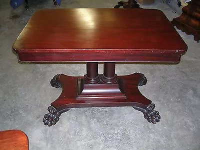  Antique Empire Mahogany Center Or Parlor Table Great Claw Feet Double Pedestalt • $1050