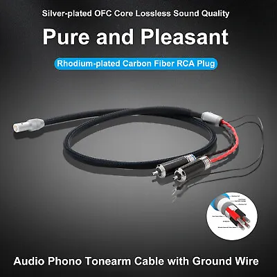 HiFi 5N OFC Silver Plate Tonearm Cable 5 Pin DIN To Carbon Fiber RCA Phono Cord • $59.99