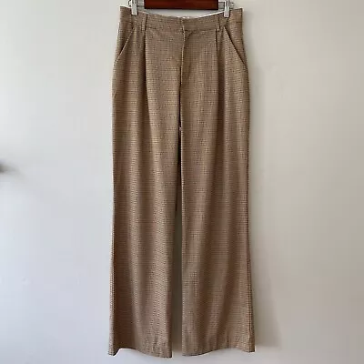 Zara Wide Leg Pants Pleated Women Large Tan Houndstooth Plaid Orange • $23.99