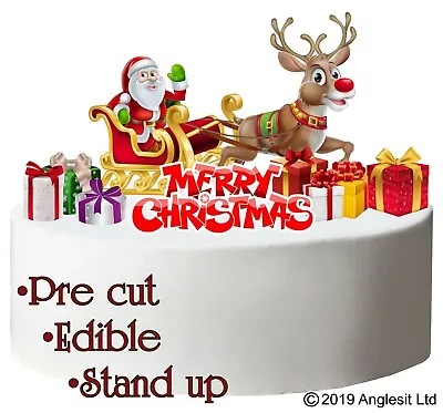 III. Pre-Cut Edible Stand Up Merry Christmas Santa Cake Set Wafer Decorations • £4.39