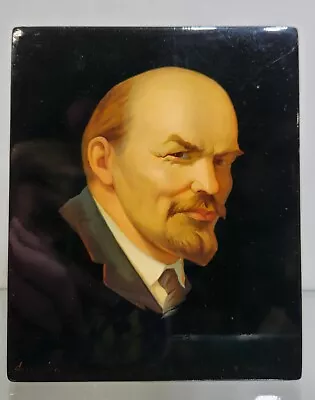 Vintage Oil Painting Lenin Fedoskino Revolution Soviet Art 1979 Lacquer Art USSR • $290