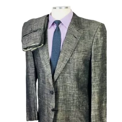 40R* Cerruti 1881 Italy Mens Vintage 2 Bttn Pure Linen Suit Pencil Gray Pants 32 • $99.95