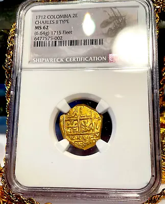 Dated 1712! Colombia 2 Escudos  1715 Fleet Shipwreck  Ngc 62 Pirate Gold Coins • $12450