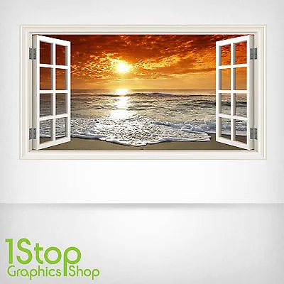 £11.99 • Buy Beach Sunset Wall Sticker Full Colour - Lounge Bedroom Window W58