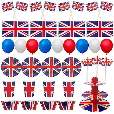 UNION JACK Party TABLEWARE SET Paper Plates Cups Napkins King Charles Birthday • £4.15