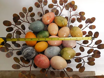 Lot Of 16 Assorted Genuine Alabaster Marble Stone Eggs W/ Metal Basket • $69.99