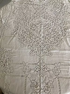 Vintage Quaker Lace Tablecloth With Loops And Tag 100” By 60” • $24