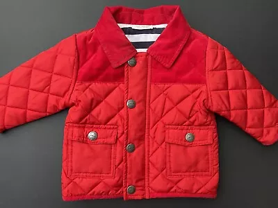 Next Baby Boy Red Patch Quilted Breton Lined Zip Up Jacket Corduroy Nautical • £11.45