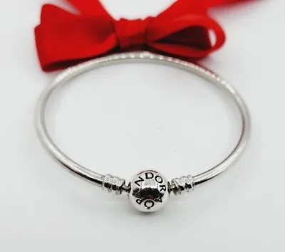 New Authentic Pandora Silver Signature Logo Charm Bangle Bracelet 17cm #590713## • $54.95