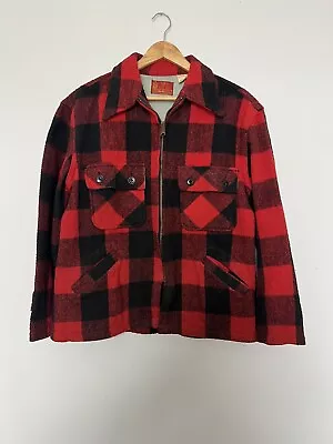 Vintage King's Road Sears Men's Medium Red Buffalo Plaid Wool Blend Shirt Jacket • $39.99