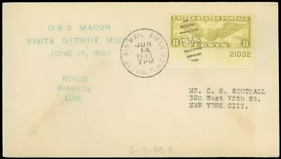 6/14/33  USS Macon Visits Detroit Mich June 14 1933  Turquiose Cachet Kohler • $17.50