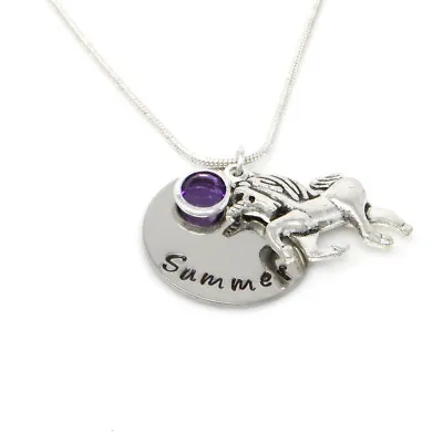 £10.99 • Buy Childs Personalised Name Necklace With Unicorn And Birthstone - Gift Boxed