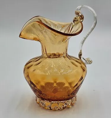 Vintage Murano Miniature Pitcher Hand Blown Glass Amber Handle 5 X4 X3   • $28