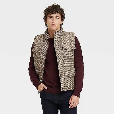 Men's Corduroy Collar Midweight Puffer Jacket - Goodfellow & Co Brown S • $8.99