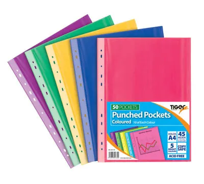 500 Assorted Coloured Punched Pockets - Plastic Sleeves Project Ring Binder • £34.99