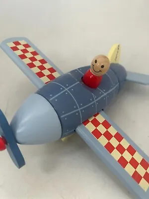 Janod Wooden Blue Aeroplane Airplane Magnetic Joints Toy Construction   #LH • £6.64