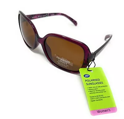 Ladies Polarised Sunglasses Women's Fashion Purple Frame 100% UVA UVB Boots 089I • £14.97