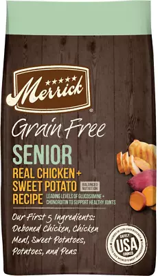 Merrick Grain-Free Senior Dry Dog Food Real Chicken & Sweet Potato Recipe 22lb • $43.78