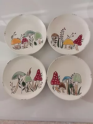 Set Of 4 Spectrum 6  Appetizer Plates 4 Different Colorful Mushroom Designs • $42