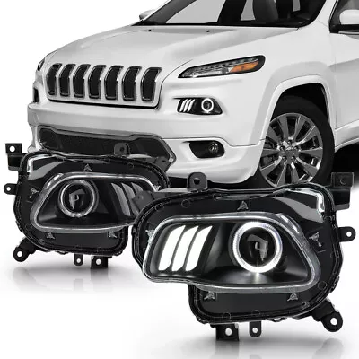 $292.99 • Buy 2014-2018 Jeep Cherokee CCFL Halo Projector Headlights W/DRL Led Light Bar 14-18
