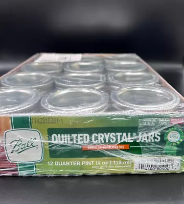 BALL Quilted Crystal Jars 12 Quarter Pint 4 Oz Container (Set Of 12) New Sealed • $10.99