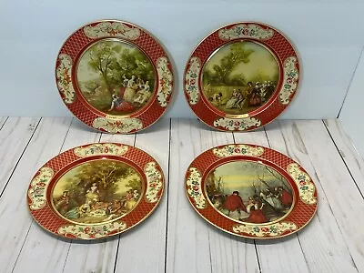 4 Vintage Daher Decorated Ware Tin Lithographed Plates 8  Lancret Victorian • $19.99