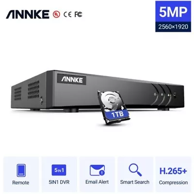 ANNKE 5IN1 5MP Lite 8CH HDMI DVR CCTV Security System Video Recorder 1TB H.265+ • $40.49