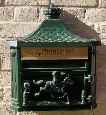 Victorian Green Post Box English Glossy Metal Locking Letterbox Mail Wall Mount • £64.99