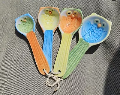 Pier 1 Ceramic Colorful Owl Measuring Spoon Set Ceramic Measure Spoons Owl Decor • $7.50