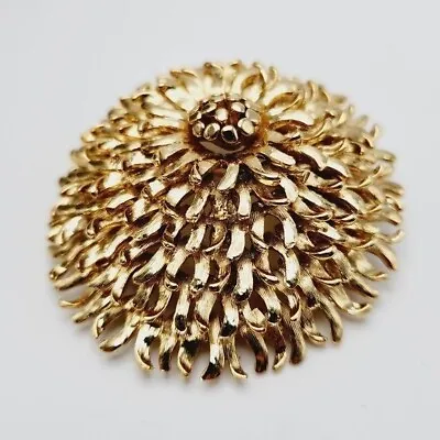 Vintage Monet Chrysanthemum 60's 3D Tiered Flower Floral Gold Tone Brooch Pin • $55