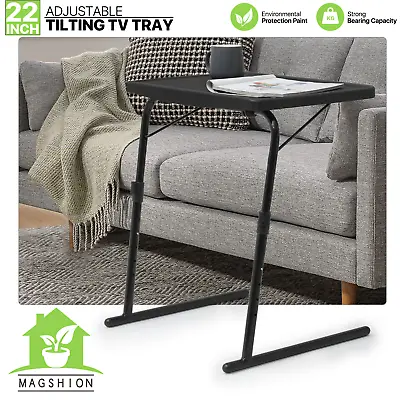 Black Folding Portable TV Tray Laptop Desk Adjustable Sofa Bed Side Dinner Table • $39.99