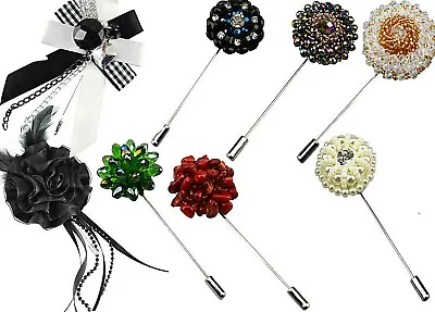 Valentine Gem Lapel PIN Diamond Crystal Flower Corsage Mens Fancy Prom Brooch UK • £3.75