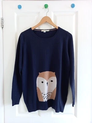£7 • Buy Boden Intarsia Wool Blend Navy Blue Owl Sweater Jumper Uk 12