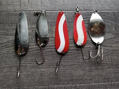 Lot Of 5 Vintage Large Spoon Fishing Lures Unmarked  • $6.95
