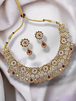 Indian Bollywood Gold Plated Kundan Choker Bridal Necklace Earrings Jewelry Set • $32.99