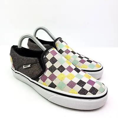 Vans Off The Wall Womens Size 5 Checkered Glitter Slip On Low Sneaker Shoes • $22.73