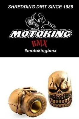 MotoKing Bmx Voodoo Skull Schrader Valve Caps Gold ( Pair ) • $10